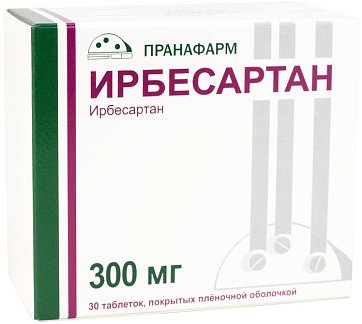 Ирбесартан, таблетки, покрытые пленочной оболочкой 300мг, 30 шт